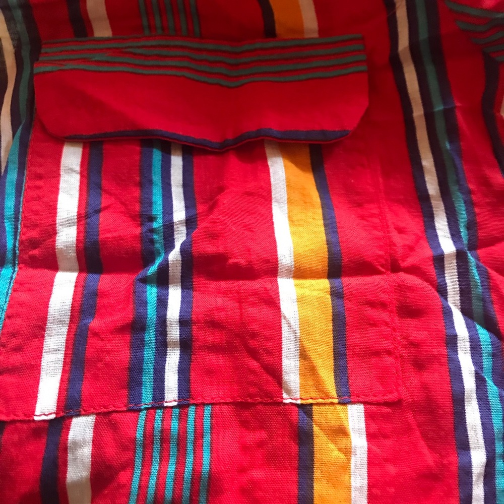 Belted Long 3/4 Sleeve Button Up Striped Dress Red - Picture 4 of 4